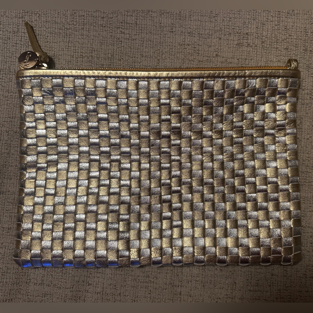 Clare V. Metallic Woven Checker Flat Clutch w/Tabs
